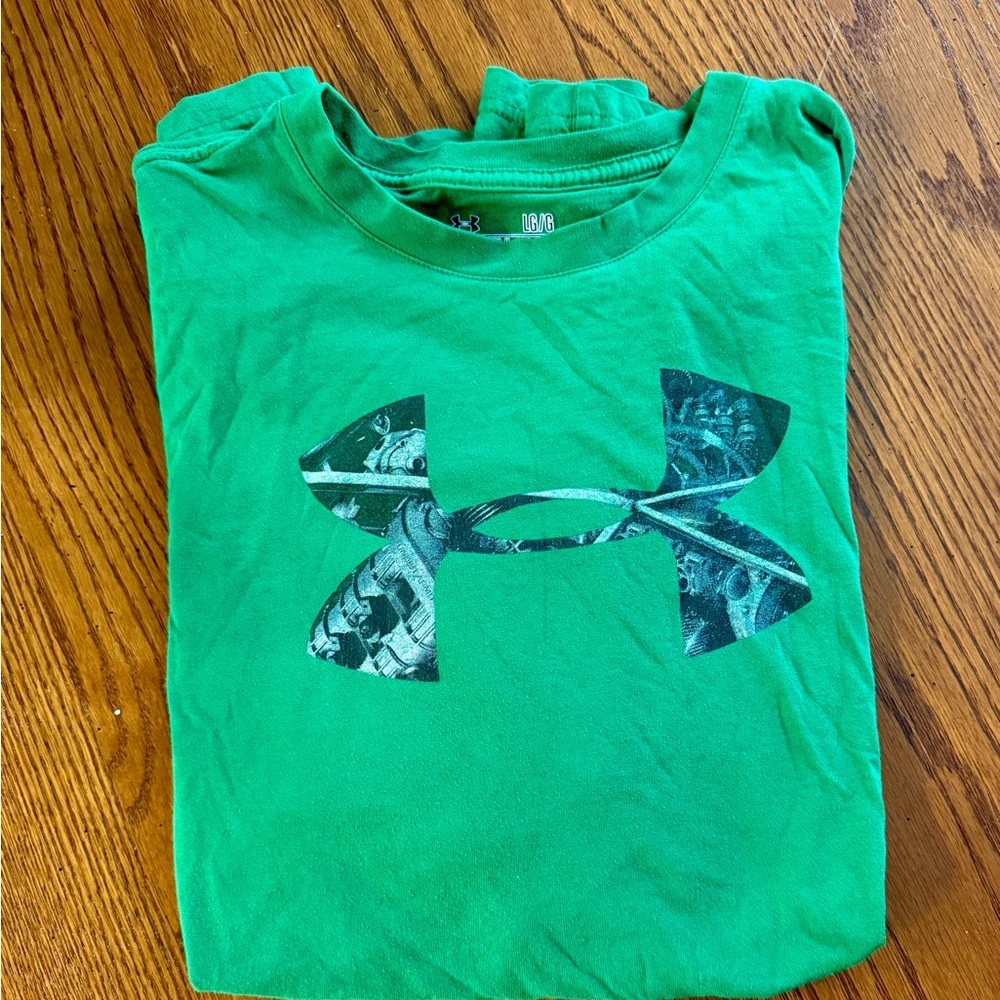 Under Armour T-Shirt Mens Large Green Graphic HeatGear Short Sleeve Logo